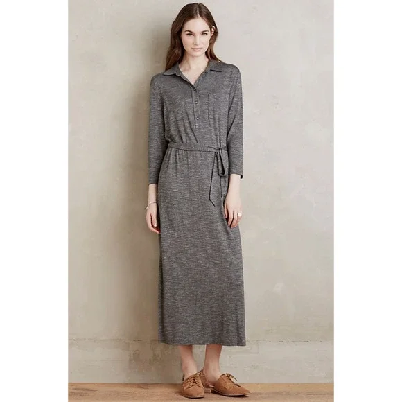 ANTHROPOLOGIE DOLAN Sarana Dress Womens Small Gray Black White Collared Belt - Picture 1 of 14